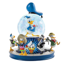 Load image into Gallery viewer, The Bradford Exchange Disney Donald Duck 90th Anniversary Musical Glitter Globe Handcrafted Collectible with Rotating Base &amp; 5 Iconic Donald Duck Sculptures Plays Donald Duck Song 7.5-Inches - RCE Global Solutions

