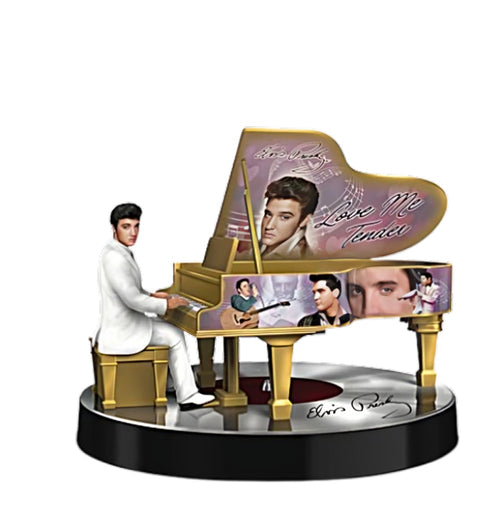 The Hamilton Collection Elvis Golden Piano Musical Figurine Plays Love Me Tender Meticulously Cast and Hand Painted 7.25-inches