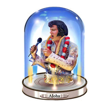 Load image into Gallery viewer, The Bradford Exchange Timeless Legend Sculpture Collection Issue #1: ALOHA Elvis Presley Handcrafted Glass Dome Sculpture in Bejeweled Jumpsuit with Illuminating Base 7-inches - RCE Global Solutions

