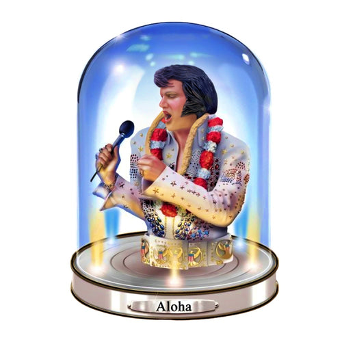 The Bradford Exchange Timeless Legend Sculpture Collection Issue #1: ALOHA Elvis Presley Handcrafted Glass Dome Sculpture in Bejeweled Jumpsuit with Illuminating Base 7-inches - RCE Global Solutions