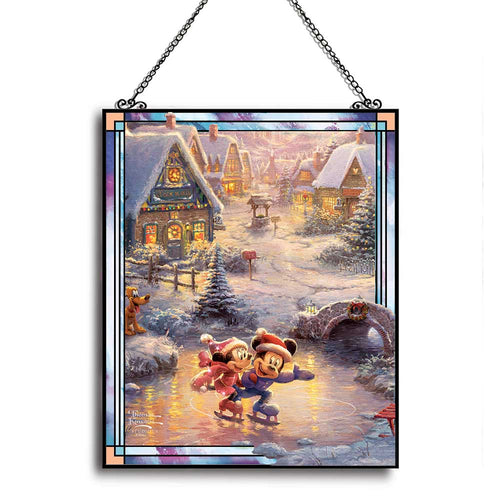 The Bradford Exchange Disney Mickey/Minnie Sweetheart Holiday The Perfect Pair Stained-Glass Suncatcher Collection Issue #2 by Thomas Kinkade 6"x7.5"