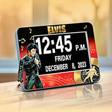 Load image into Gallery viewer, The Bradford Exchange Elvis Presley Digital Clock Full Disclosure Easy-Read Clock with 1.5-Inch Digits Artisan-Crafted Resin Frame with USB Port and Remote Control Features Iconic Portrait and Facsimile Autograph 9.5&quot; W x 7&quot; H
