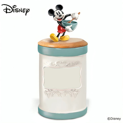 The Bradford Exchange Disney Mickey Mouse Mickey and Friends Kitchen Canister Collection Issue #4 Stoneware Canister with Hand-Painted Sculpture of Mickey Mouse Striking a Classic Cooking Pose 8" to 11" H x 5.25" D