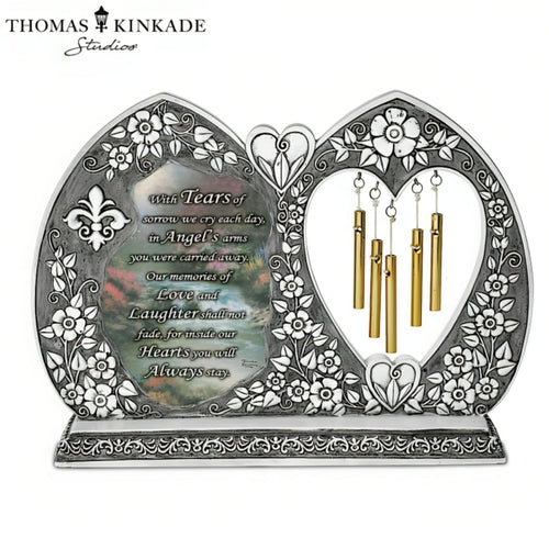 The Hamilton Collection Tears of Sorrow Wind Chime Handcrafted Metallic Finish Wind Chime with Bas-Relief Floral Motif Memorial Gift with 'Tears of Sorrow' Poem Soothing Melodic Tribute for Grief and Remembrance by Thomas Kinkade 10.75