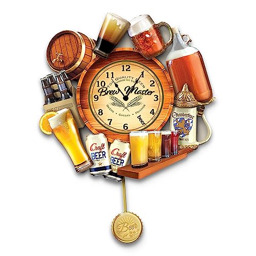 The Bradford Exchange Brew Time Hand-Painted Dimensional Wall Clock with Sculpted Details Pilsner Glass & Flight of Beers - RCE Global Solutions