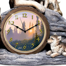 Load image into Gallery viewer, The Bradford Exchange Bonds of Love Wolf Clock A Timeless Tribute to Family and Nature Featuring Fully Sculpted Wolves Captivating Artistry by Al Agnew 6.75-inches - RCE Global Solutions
