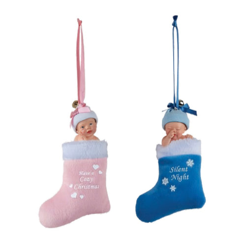 The Ashton-Drake Galleries Holiday Jingle Bell Ornament Collection Issue #2: 'Pink & Blue Baby Ornament' Handcrafted Baby Christmas Decorations by Sherry Rawn 4-inches - RCE Global Solutions