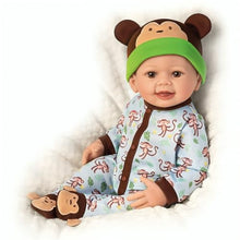 Load image into Gallery viewer, The Ashton-Drake Galleries Lucas Monkey-Themed Lifelike Baby Doll RealTouch® Vinyl Poseable Weighted Cloth Body Hand-rooted Hair by Linda Murray 18-inches
