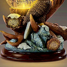 Load image into Gallery viewer, The Bradford Exchange Nature&#39;s Wonder Lamp Illuminated Eagle Sculpture Handcrafted Wildlife Artwork Featuring Majestic Eagles on a Rustic Mahogany Base with Energy-Efficient Lantern by Ted Blaylock 9.5&quot; W x 13&quot; H
