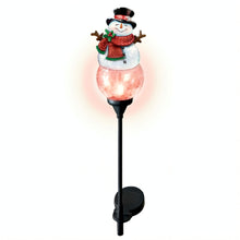Load image into Gallery viewer, The Bradford Exchange Snowman Solar Path Light Sculpture Collection Issue #3: Merry and Bright Handcrafted Crackle Glass Christmas Outdoor Decor by Dona Gelsinger 30.5-inches
