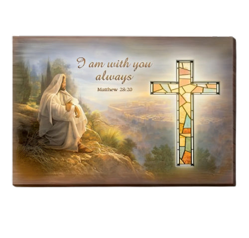 The Bradford Exchange I Am With You Always Wall Handcrafted Glass Cross Wall Decor with LED lights by Greg Olsen 12-inches - RCE Global Solutions