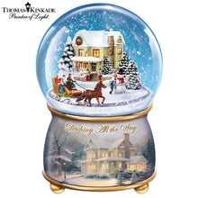 Load image into Gallery viewer, The Bradford Exchange Dashing All The Way Thomas Kinkade Holidays in Motion Snowglobe Collection Issue #3 Hand-Painted Rotating Sculptural Christmas decoration 5.75-inches
