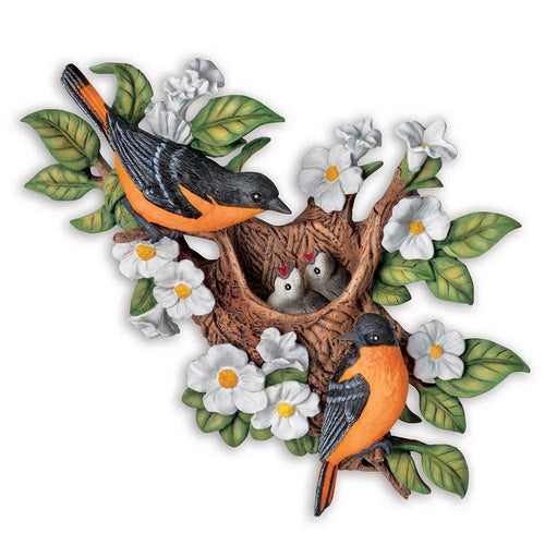 The Bradford Exchange Overjoyed Orioles from Spring Awakenings Wall Decor Collection Issue #6 Hand-cast Resin Hand-painted Bird-Inspired Wall Sculpture 10-inches