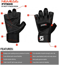 Load image into Gallery viewer, Skott Python Weight Lifting Gloves for Men and Women, Genuine Leather, Padded Palm and Fingers, Wrist Wrap Support (Unisex)
