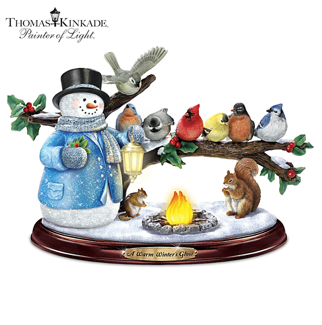 The Bradford Exchange Lighted Musical Snowman & Songbird Sculpture Christmas Decoration by Thomas Kinkade 12.5