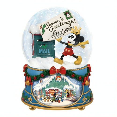 The Bradford Exchange Disney Christmas Musical Snowglobe With Vintage Season's Greetings From Mickey Mouse Glass Globe with a Hand-painted 3-D Holiday Home Decor 6-inches
