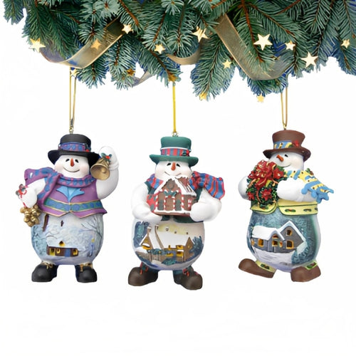 The Ashton-Drake Galleries Memories of Christmas Snowman Ornament Collection Issue #10 Set of 3 Christmas Decoration by Thomas Kinkade 4-inches - RCE Global Solutions