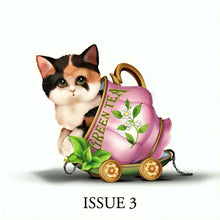 Load image into Gallery viewer, The Hamilton Collection Green Kit Tea Cute-Tea Express Cat Figurine Collection Issue #3 Handcrafted and Hand Painted by Kayomi Harai 3.5-inches
