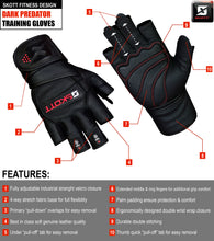 Load image into Gallery viewer, Skott Dark Predator Weightlifting Gloves Genuine Leather Gym Gloves with Double Wrist Support Padded Palm 3D Unisex Fit Heavy Duty Training Best Body Building Fitness and Exercise Accessories Unisex
