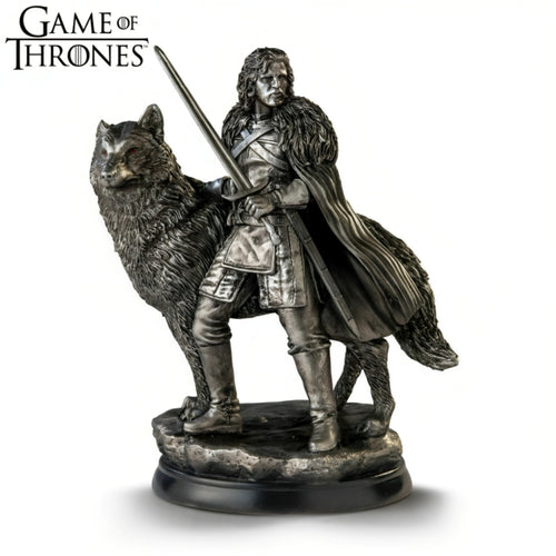 The Bradford Exchange Official HBO Licensed Jon Snow Game Of Thrones Sculpture Cold-Cast Metal & Resin Collectible Meticulously Detailed Lord Commander with Longclaw Sword and Ghost Direwolf with Iron Finish 9