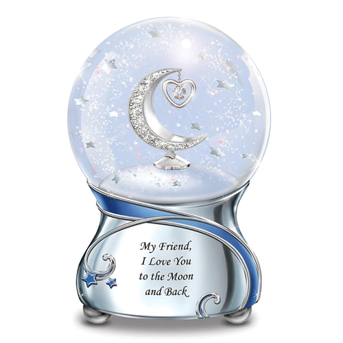 The Bradford Exchange Friend I Love You to the Moon and Back Musical Glitter Globe Heartwarming Friendship Gift with Sparkling Pavé-Style Crystals Unique Open Heart Dangle Celestial Blue Accents and Sentimental Melody 'Always in My Heart' 6-inches - RCE Global Solutions