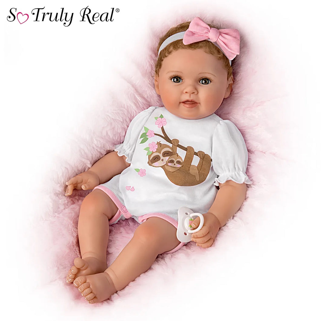 The Ashton-Drake Galleries Don't Hurry, Be Happy Lifelike Baby Girl Doll SoTrulyReal with Mom and Baby Sloth Outfit Poseable by Ping Lau 17-inches - RCE Global Solutions