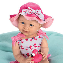 Load image into Gallery viewer, The Ashton-Drake Galleries Sweet Summer Splashes Baby Doll RealTouch Vinyl Collectible Baby Doll with Hand-Rooted Hair, Flamingo Swimsuit &amp; Pool Toy by Linda Murray 18-inches
