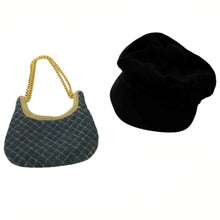 Load image into Gallery viewer, The Ashton-Drake Galleries Delilah&#39;s Favorite Finishing Touches Accessory Pack Stylish Black Suede Newsboy Hat and Sophisticated Denim Purse with Gold Accents - RCE Global Solutions
