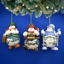 Load image into Gallery viewer, The Ashton-Drake Galleries Memories of Christmas Snowman Ornament Collection Issue #5 Set of 3 Christmas Decoration by Thomas Kinkade 4-inches - RCE Global Solutions
