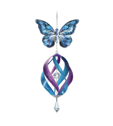 The Bradford Exchange Fluttering Beauty Wind Spinner Solar-Powered Butterfly Yard Decoration with 3D Metal Spinner, Spinning Faux Jewels & Uplifting Words - A Unique and Inspirational Addition to Your Outdoor Garden Decor 17-Inches - RCE Global Solutions