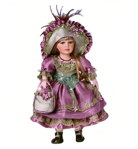 The Ashton-Drake Galleries Jeanette French Porcelain Doll Vintage Style Collectible with Hand-Painted Face Exquisite Designer-Inspired Vintage Party Dress Matching Handbag and Pink Feather-Trimmed Picture Hat 18-inches - RCE Global Solutions