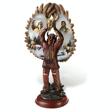Load image into Gallery viewer, The Bradford Exchange Spirit of the Warrior Bronze Sculpture Collection Issue #6: Noble Messenger Native American-Inspired Cold-Cast Bronze with Chuck Ren Warrior Portrait and Mahogany Base 10-inches
