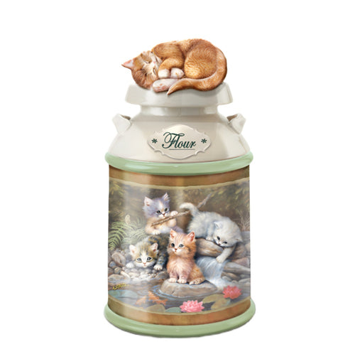 The Bradford Exchange Flour Sculptured Kitten Canister Collection Issue #4 Kitchenware by Jurgen Scholz 10-inches