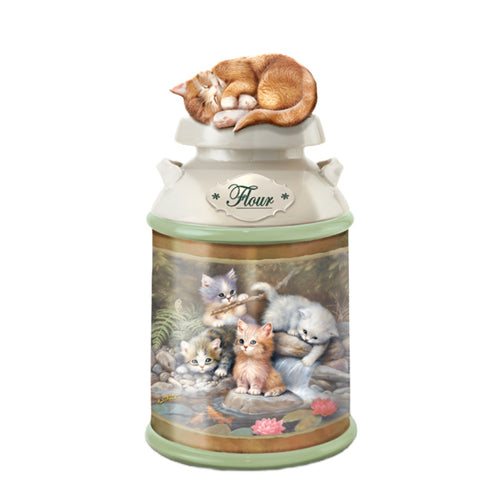 The Bradford Exchange Flour Sculptured Kitten Canister Collection Issue #4 Kitchenware by Jurgen Scholz 10-inches - RCE Global Solutions