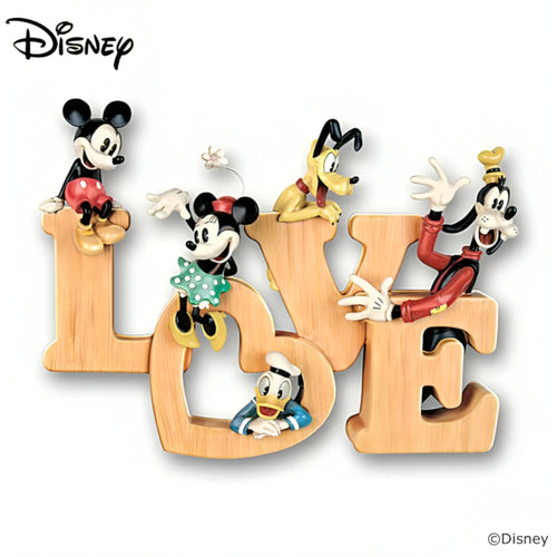 The Bradford Exchange Disney Mickey Mouse and Friends LOVE Wall Decor Vintage-Style Hand-Cast and Hand-Painted Artisan Masterpiece Heartwarming Home Decoration 13" W x 10" H x 2" D