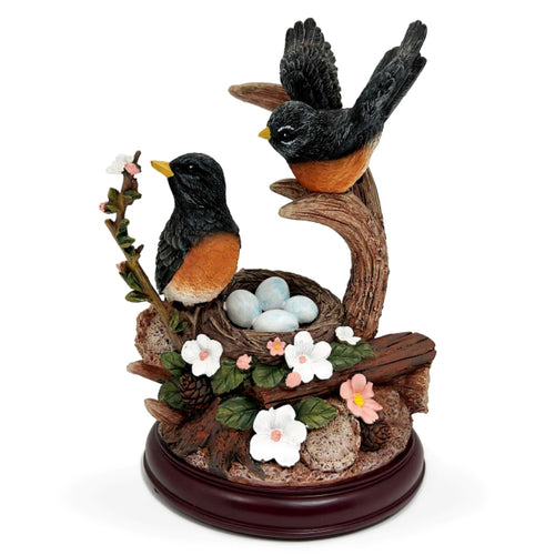 The Bradford Exchange Red Robins Nature's Masterpieces Sculpture Collection Issue #5 Handcrafted Songbirds Paired with Antlers Each Sculpture Individually Painted Realistic Details and Mahogany-Finished Bases 7" W x 10" H"