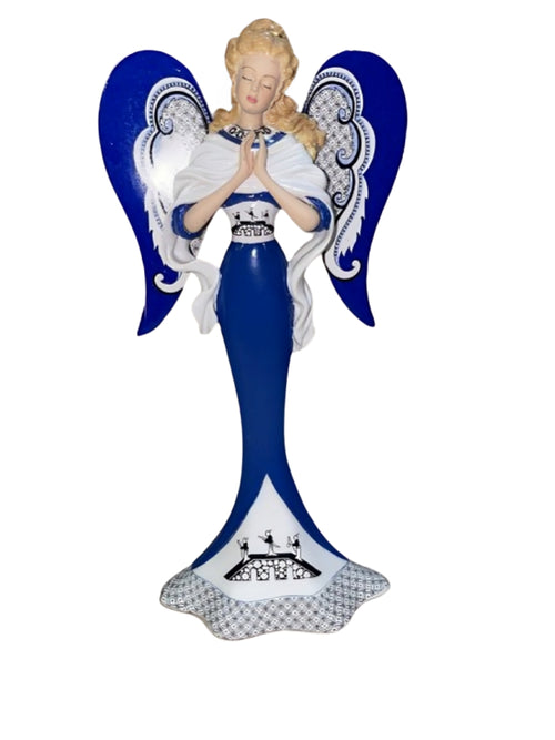 The Hamilton Collection Protection for a Peaceful Passage Figurine Angels of Blue Willow Collection Issue #3 Blue Willow Love Story Depiction and Masterfully Crafted Sculpture with Cobalt Blue Motif and High-Gloss Finish 7.25-inches