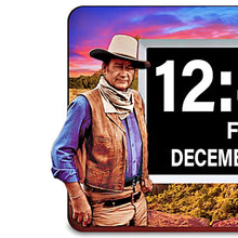 Load image into Gallery viewer, The Bradford Exchange John Wayne Easy-Read Full Disclosure Digital Clock with Iconic Monument Valley Art LED Display with Large 1.5-Inch Digits USB Port and Remote Control Handcrafted Resin Frame with Bas-Relief Details 9.5&quot; W x 7&quot; H
