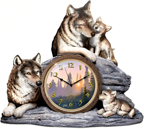 The Bradford Exchange Bonds of Love Wolf Clock A Timeless Tribute to Family and Nature Featuring Fully Sculpted Wolves Captivating Artistry by Al Agnew 6.75-inches - RCE Global Solutions