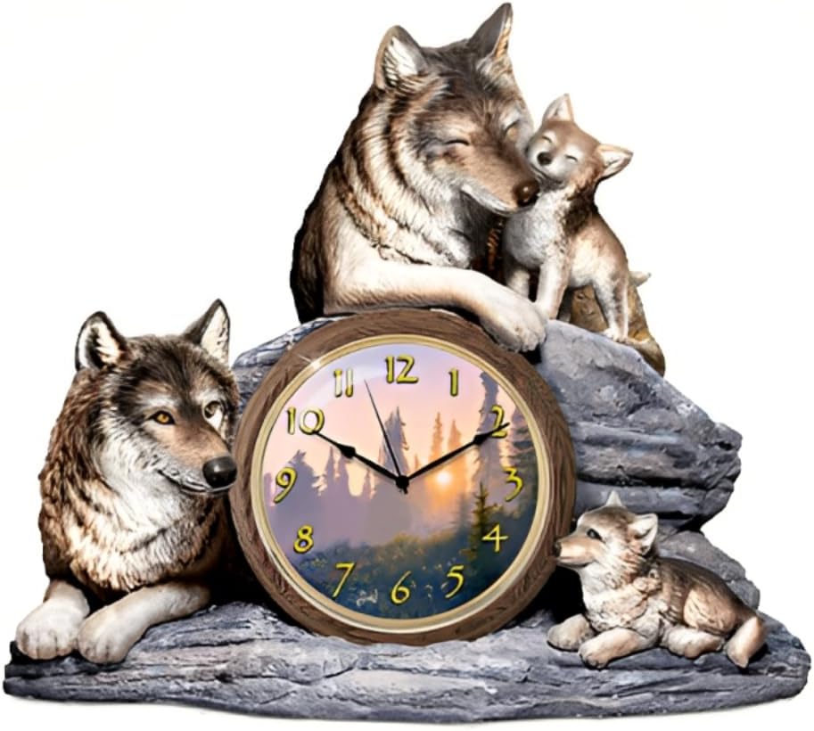 The Bradford Exchange Bonds of Love Wolf Clock A Timeless Tribute to Family and Nature Featuring Fully Sculpted Wolves Captivating Artistry by Al Agnew 6.75-inches - RCE Global Solutions