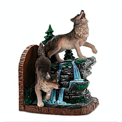 The Bradford Exchange Eternal Watch from Aurora Borealis Bookend Collection Issue #3: Celestial Majesty Hand-painted Illuminated Wolves Sculpture 6.5-inches - RCE Global Solutions