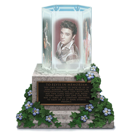 The Hamilton Collection Honoring The King Illuminated Elvis Presley Glass-Panel Memorial Sculpture 8-inches