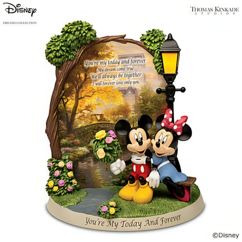 The Hamilton Collection Disney Youre My Today and Forever Sculpture - Romantic Mickey and Minnie Mouse Collectible Handcrafted Resin with Bas-Relief Details and Full-Color Imagery by Thomas Kinkade Studios 5.75