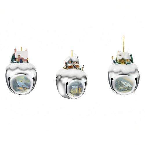 The Ashton-Drake Galleries Winter Sleigh Bells #12 Ornament Collection Set of 3 Christmas Decoration by Thomas Kinkade 3-inches