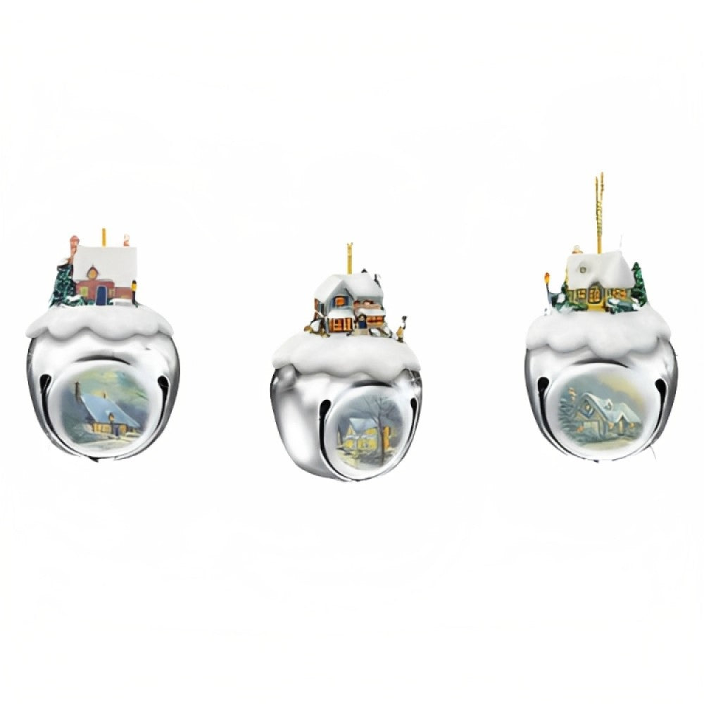 The Ashton-Drake Galleries Winter Sleigh Bells #12 Ornament Collection Set of 3 Christmas Decoration by Thomas Kinkade 3-inches - RCE Global Solutions