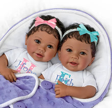 Load image into Gallery viewer, The Ashton - Drake Galleries Hope and Faith So Truly Real® Twin African American Black Baby Girl Doll Set Fully Poseable with Soft RealTouch® Vinyl Skin by Master Doll Artist Linda Murray 14&quot;-Inches
