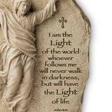 Load image into Gallery viewer, The Bradford Exchange Cornerstones of Faith Wall Decor Collection Issue #2 I Am The Light of The World Jesus Christ Religious Plaque with Biblical Inscription Ancient Stone Look Christian Wall Art 8.75-Inches
