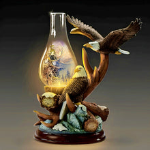 Load image into Gallery viewer, The Bradford Exchange Nature&#39;s Wonder Lamp Illuminated Eagle Sculpture Handcrafted Wildlife Artwork Featuring Majestic Eagles on a Rustic Mahogany Base with Energy-Efficient Lantern by Ted Blaylock 9.5&quot; W x 13&quot; H
