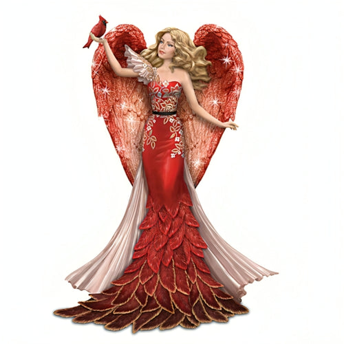 The Hamilton Collection Wings of Peace Figurine Serene Angel Sculpture with Iridescent Wings Hand-Etched Details and Vibrant Cardinal Companion by Nene Thomas 7-inches - RCE Global Solutions