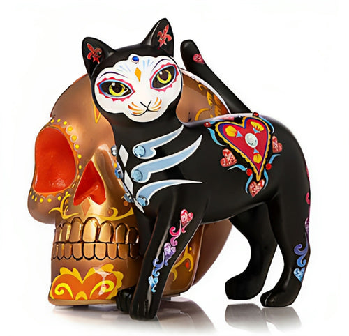 The Hamilton Collection Meow Velously A Fur-ever Love Sugar Skull Cat Collection Issue #4 Handcrafted Dia de los Muertos Art with Glow-in-the-Dark Accents Adorned & Hand-Set Faux Jewels Figurine 5.25-inches - RCE Global Solutions